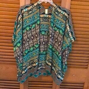 ^ EUC Silhouette Colorful Print Kimono - OS